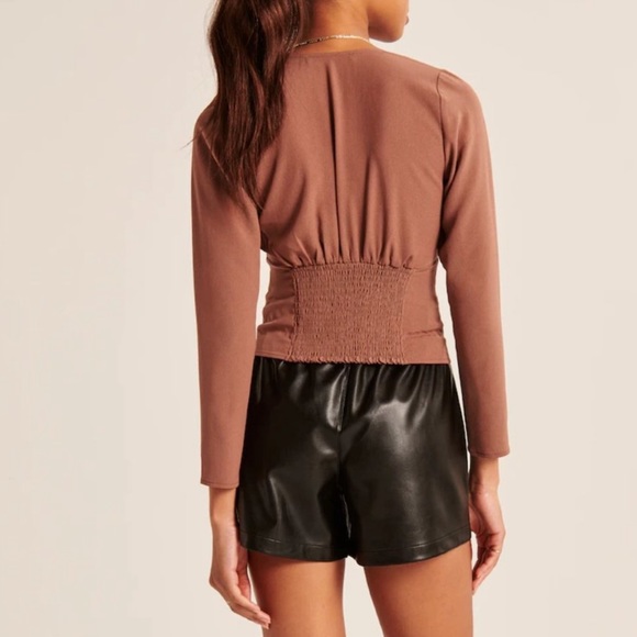 Abercrombie Long Sleeve Deep V Top in Brown - Picture 2 of 3